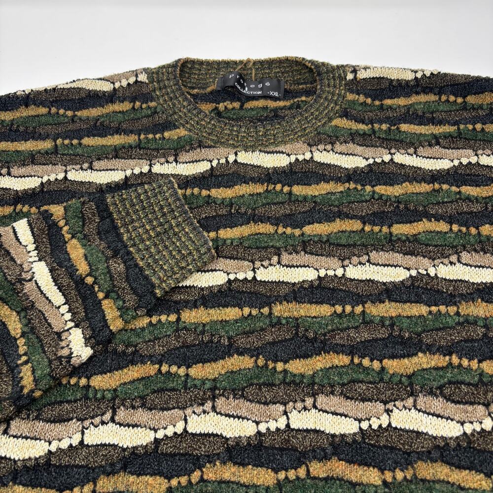 Vintage Protege Collection Mens 2XL Green‎ Brown Multicolor 3D Sweater
